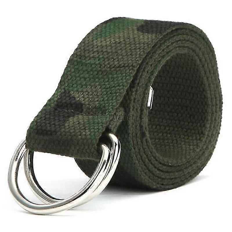 Unisex Canvas Belt Plain Webbing Double D Ring Metal Buckle Waistband