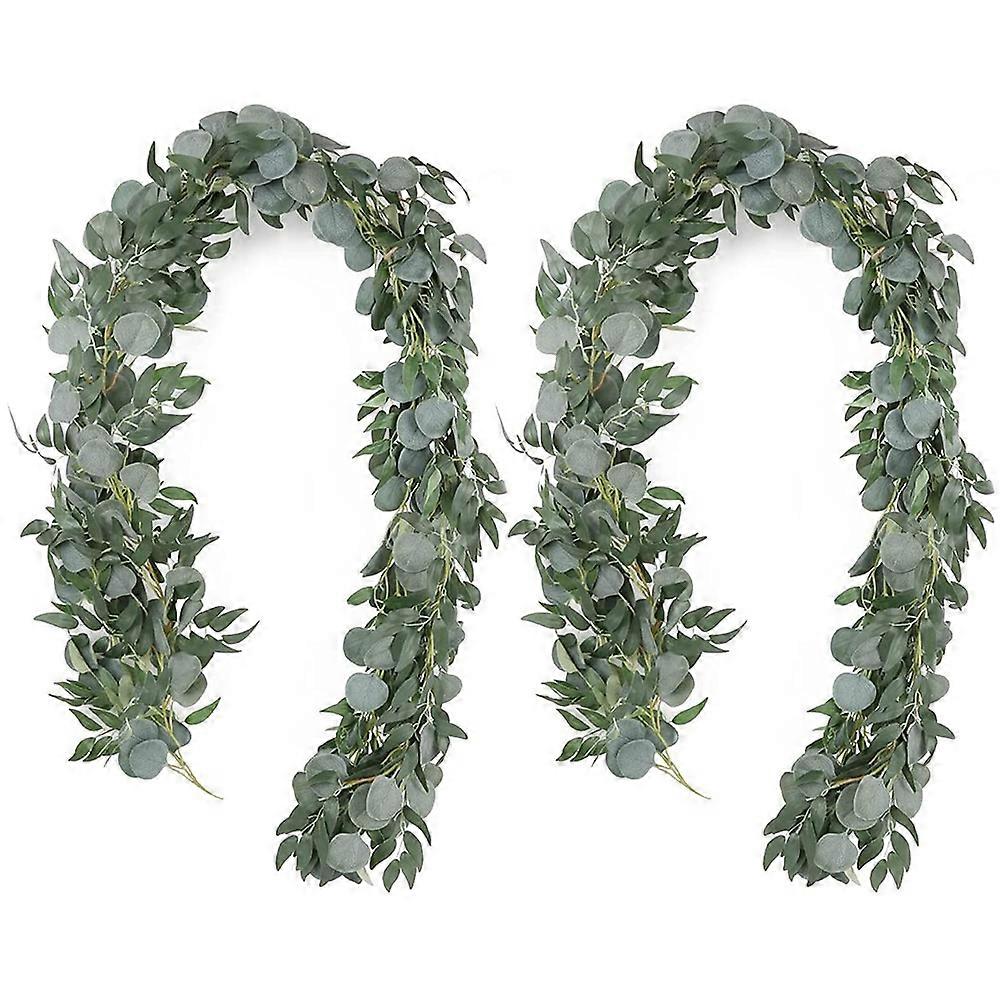 Artificial Eucalyptus Garland with Willow Vines, 2 Packs 6.5 Feet Eucalyptus Garland Greenery, Silv