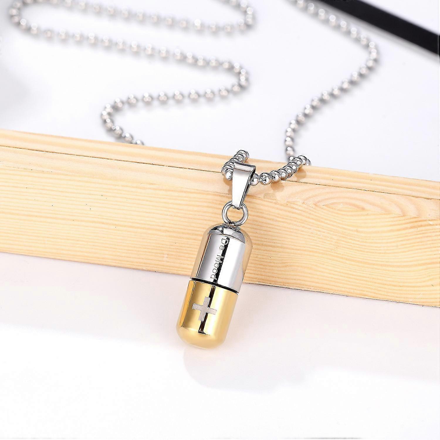 Jewelry Stainless Steel Emergency Capsule Pendant With Chain Necklace For Wome1 Pieceblue
