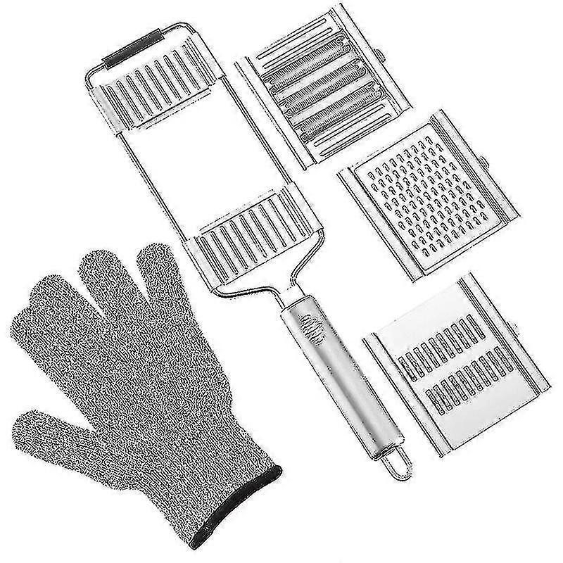 Dww-grater Stainless Steel Grater Three Blades Can Be Exchanged Multi-function Vegetable Cutter (3-piece Set + Gloves + Color Box Multi-function Veget