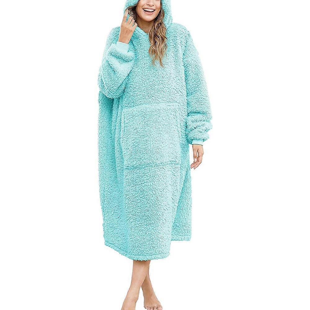 Sherpa Wearable Blanket Plus Size Hoodie Sweatshirt TV Blanket with Long Sleeves and Pocket One Size Lakeblue