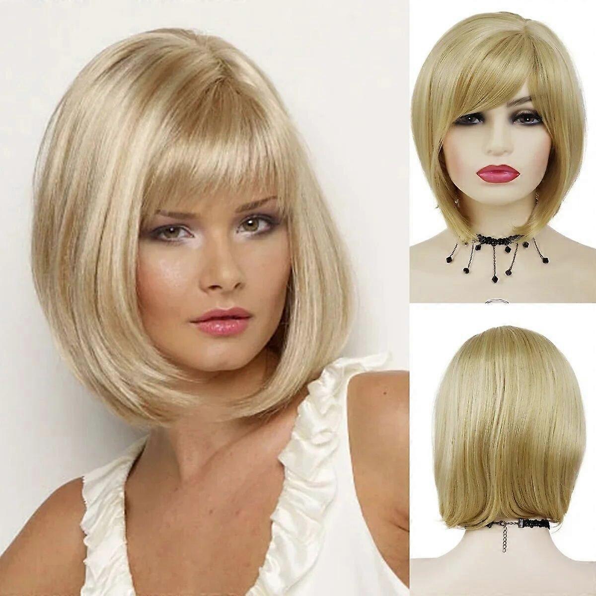 Redkid GNIMEGIL Synthetic Short Blonde Wig for Women Straight Hair Bob Wig with Bangs Natural Soft D