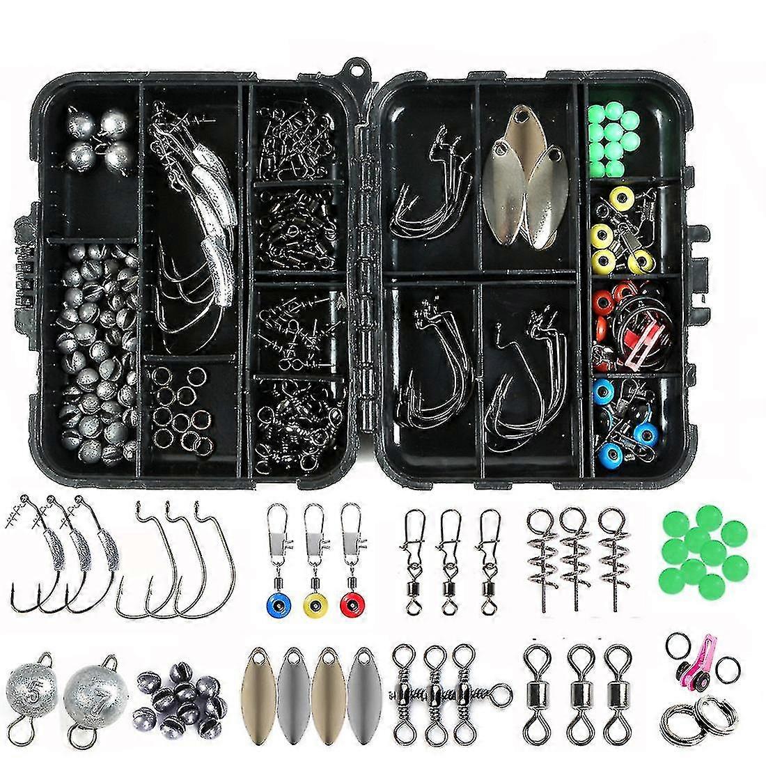 155 Pcs Fishing Accessories Kit With Storage Box Fishing Tackle Set Jig Hook Casting Sinker Fishing Goods