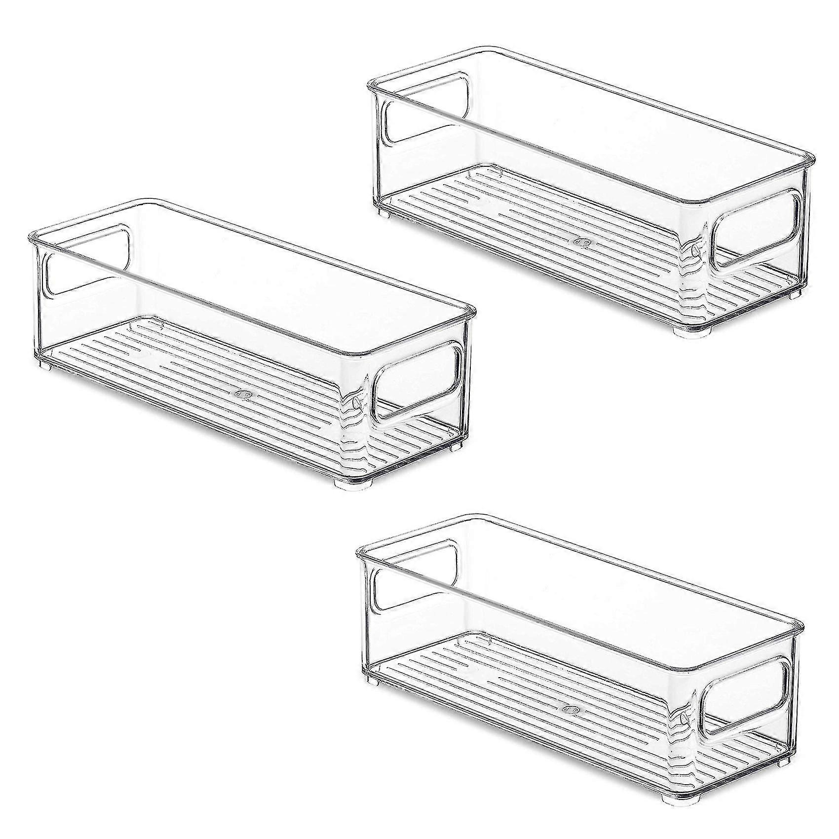 3 Pcs Refrigerator Organizer Bins, Clear Stackable Plastic Food Storage Rack With Handles Compatible Pantr-c