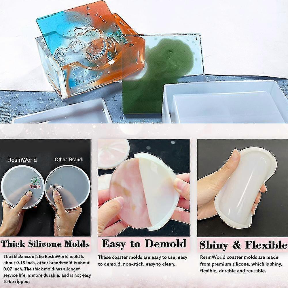 Coaster Resin Molds-4 Pcs Square Resin Coaster Molds With 1 Of Coaster Storage Box Mold-cups Mats