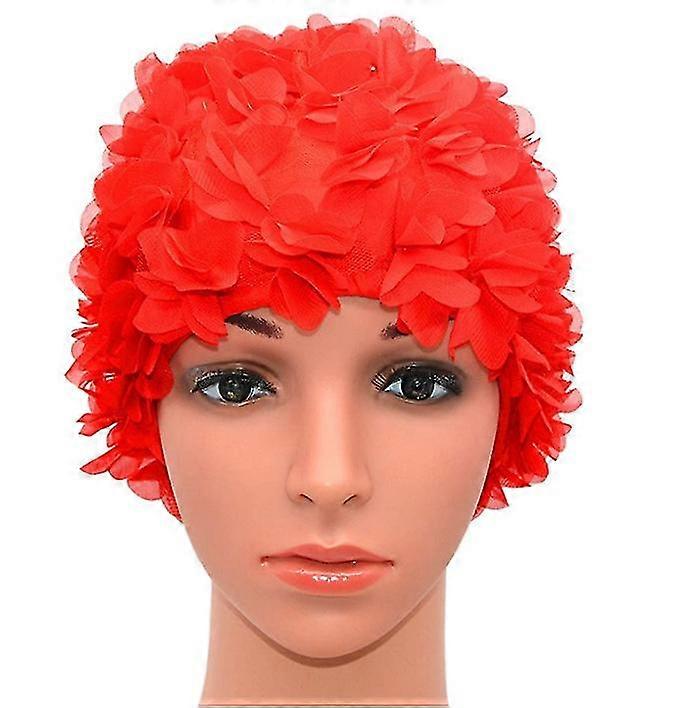 Badekappe mit Blumenprint, Retro-Stil, für Damen, Rot