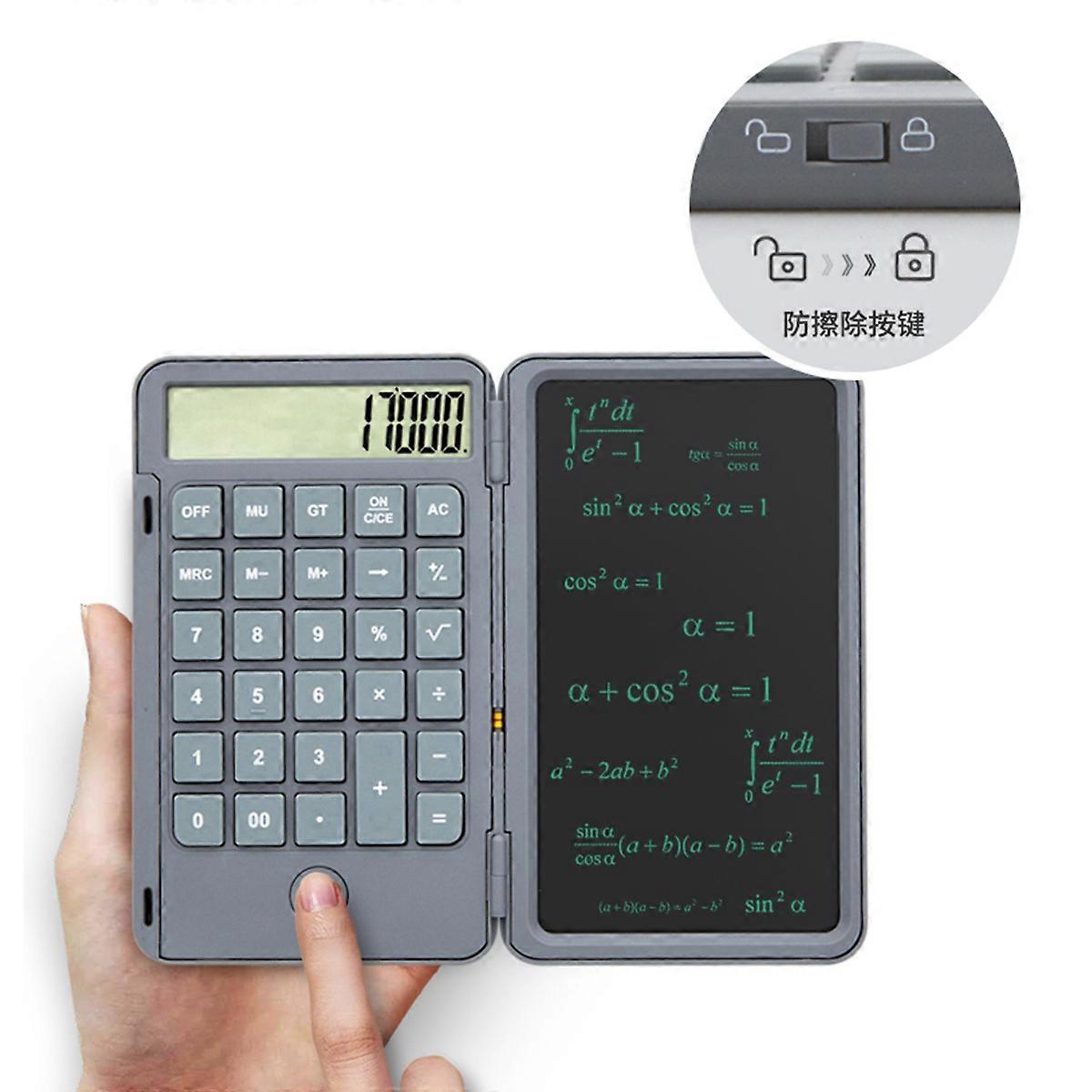 Rekenmachine - Pocket Calculator met 6,5 inch LCD-schrijftablet, 12-cijferige basisrekenmachine met uitwisbaar schrijfbord, draagbare oplaadbare multi-fu