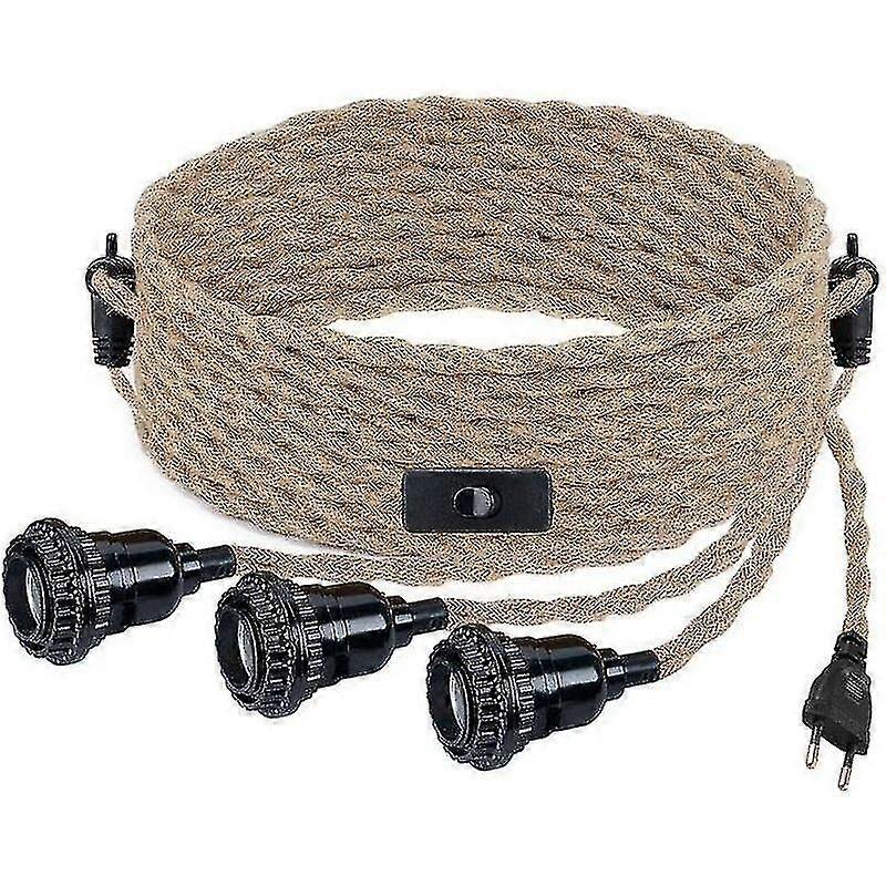 Diy Pendant Light With Hemp Rope, Textile Cable, Hanging Lamp 3e27 With Switch And Plug, Retro Lamp 9 Meters Of Cable, Lamp For Dining Table, Cafe, Li