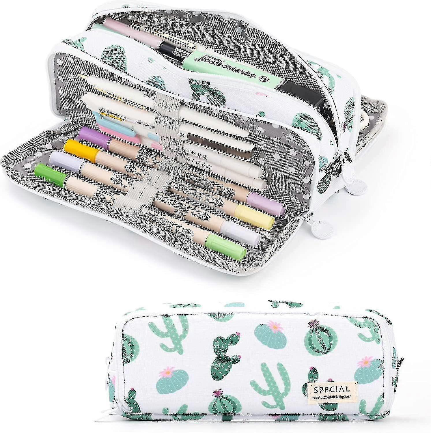 Large Pencil Case Big Capacity 3 Compartments Canvas Pencil Pouch For Teen  Boys Girls School Students (