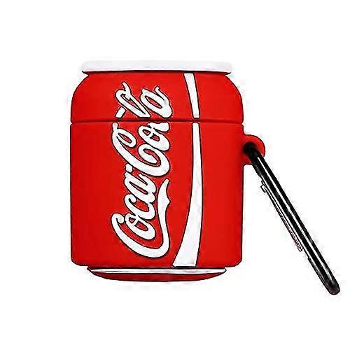 silicone coca cola airpods 1  2 case, 3d cartoon red white classic cola coca cola can