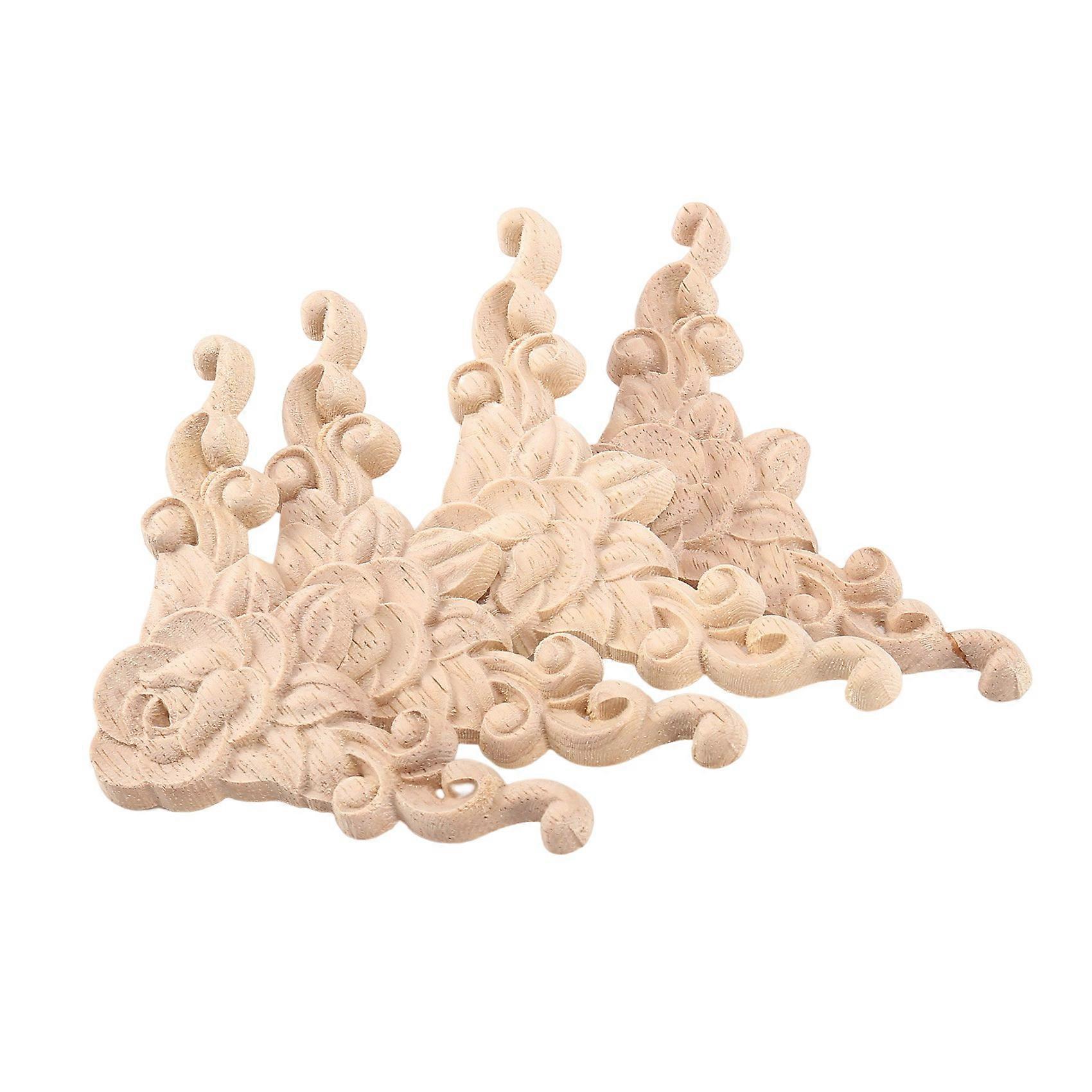 4pcs 8 *8cm ξύλο σκαλισμένη γωνία Onlay applique ντουλάπι πόρτα αυξήθηκε άβαφο ευρωπαϊκό στυλ