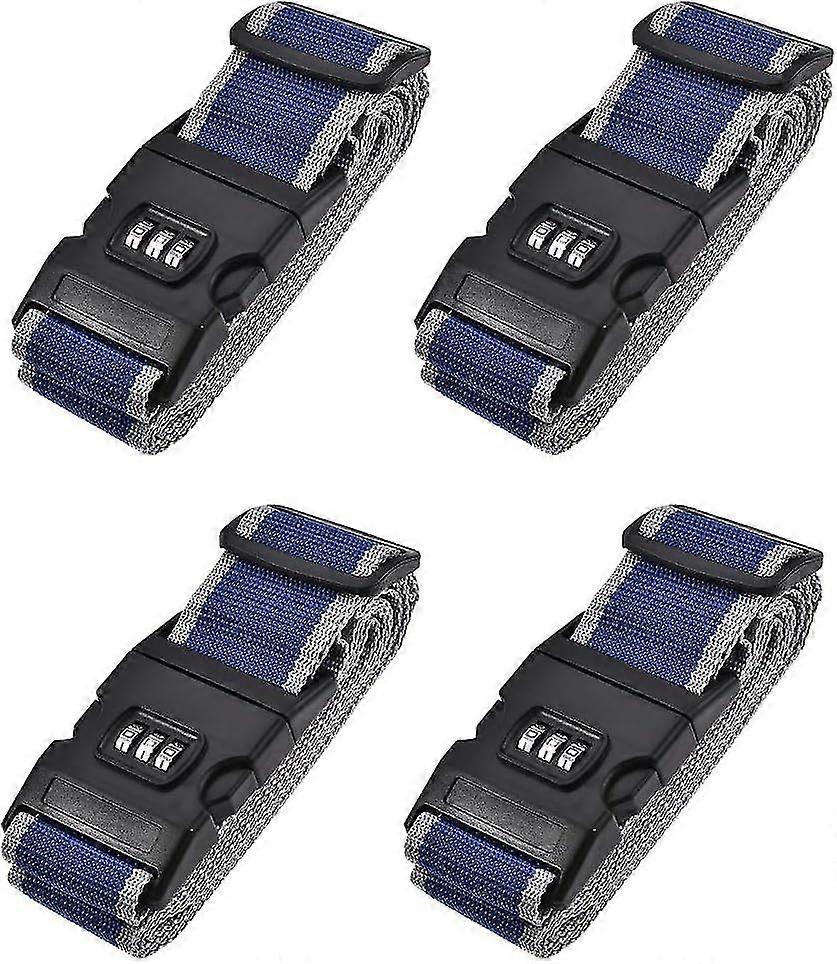 أحزمة الأمتعة مع مشبك ، قفل مركب ، ملحقات قابلة للتعديل ، أزرق رمادي 4 قطع - WG