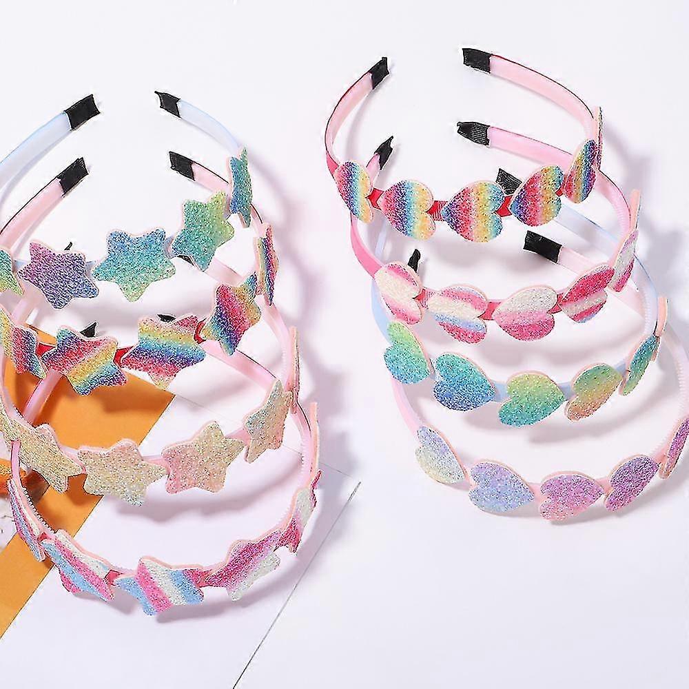 レインボーヘッドバンドセットグリッターハートガールズヘッドバンドレインボーガールズスターヘアバンドグリッターボウユニコーンヘアバンド