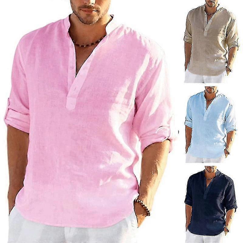 Camicia Uomo A Manica Lunga In Lino, Camicia Casual Cotone E Lino, Top S-5XL