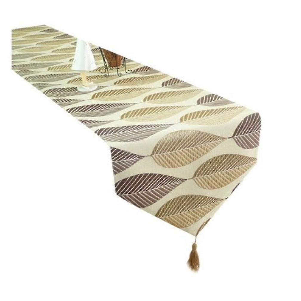 Table Runner Linen Cotton Leaf Jacquard Party Long Table Cover X4YD