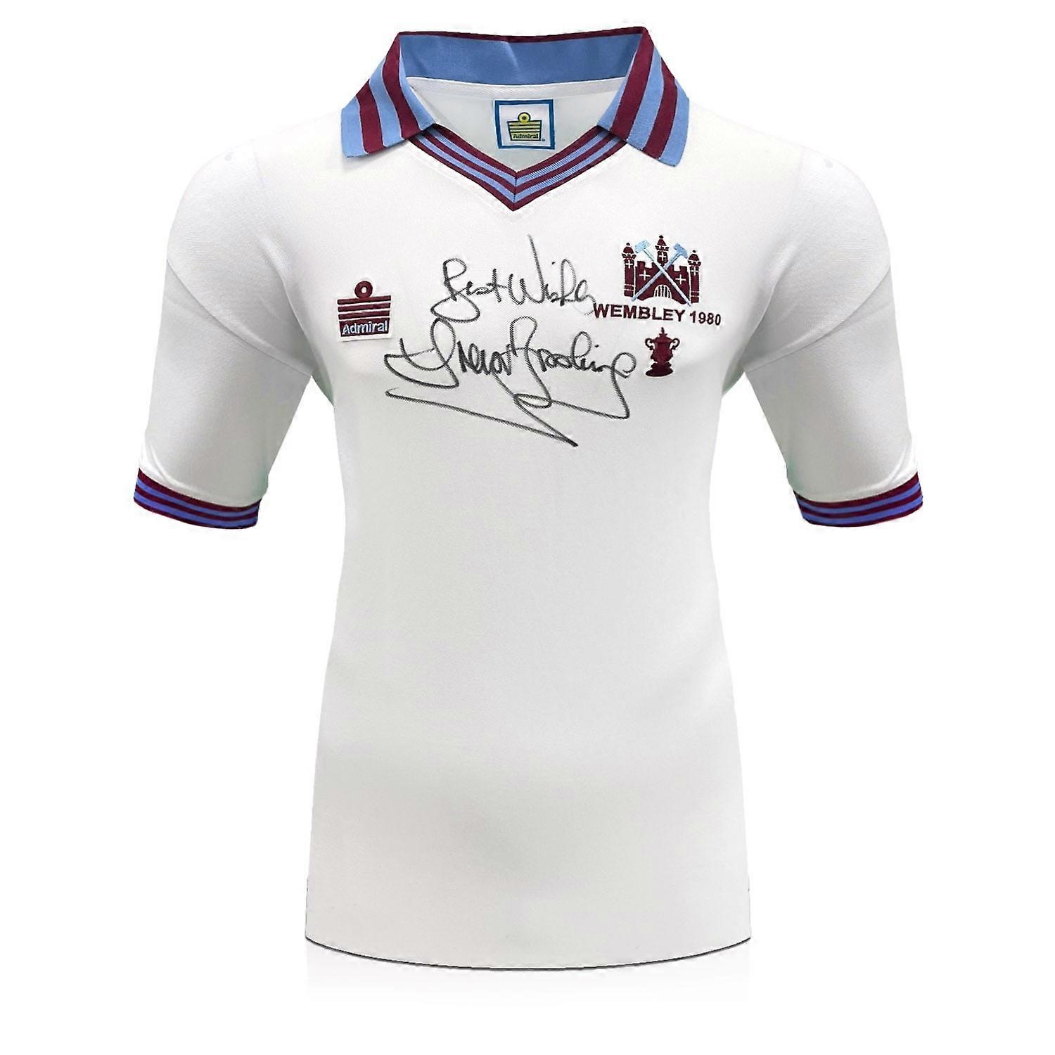 Trevor Brooking Front Υπεγράφη 1980 West Ham FA Cup τελικό φανέλα ποδοσφαίρου