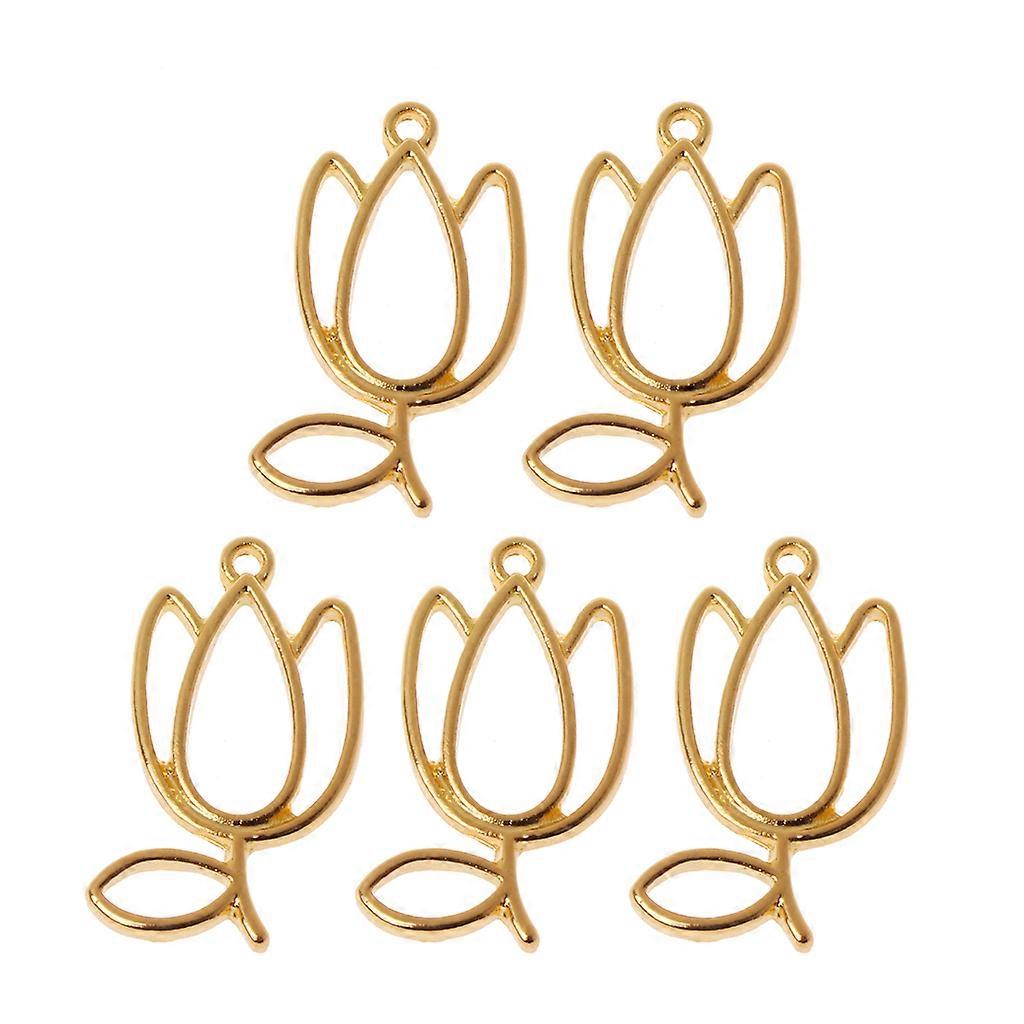 5x Tulips Flower Metal Frame Open Bezel Blank Setting for DIY Bracelet Making