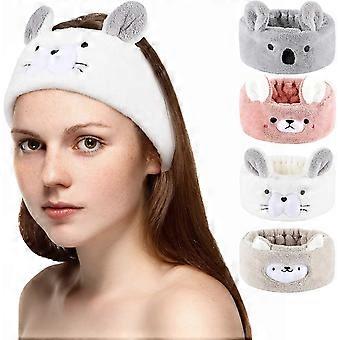 4 Pieces Animal Coral Fleece Headbands Makeup Band Plush Cosmetic Headband Shower Hair Band with Cute Animal Ears for Face Spa Yoga Running