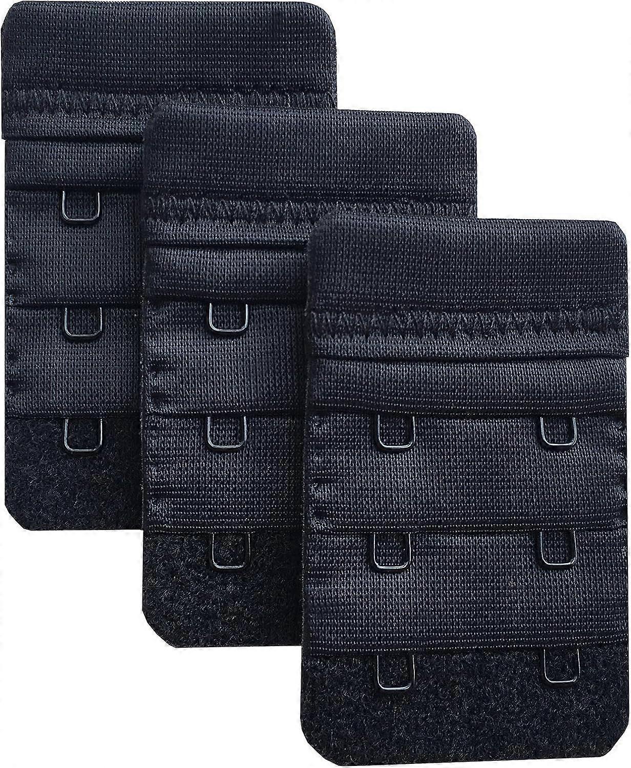 Black Women's 3 Pack Soft Comfortable Bra Extenders 2 Hooks, 6.1cm x 3.8cm