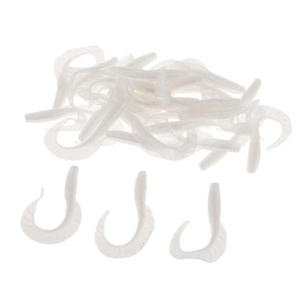 30pcs Grub Wurm Angeln Köder Jig Kopf weicher Silikonköder Weiß