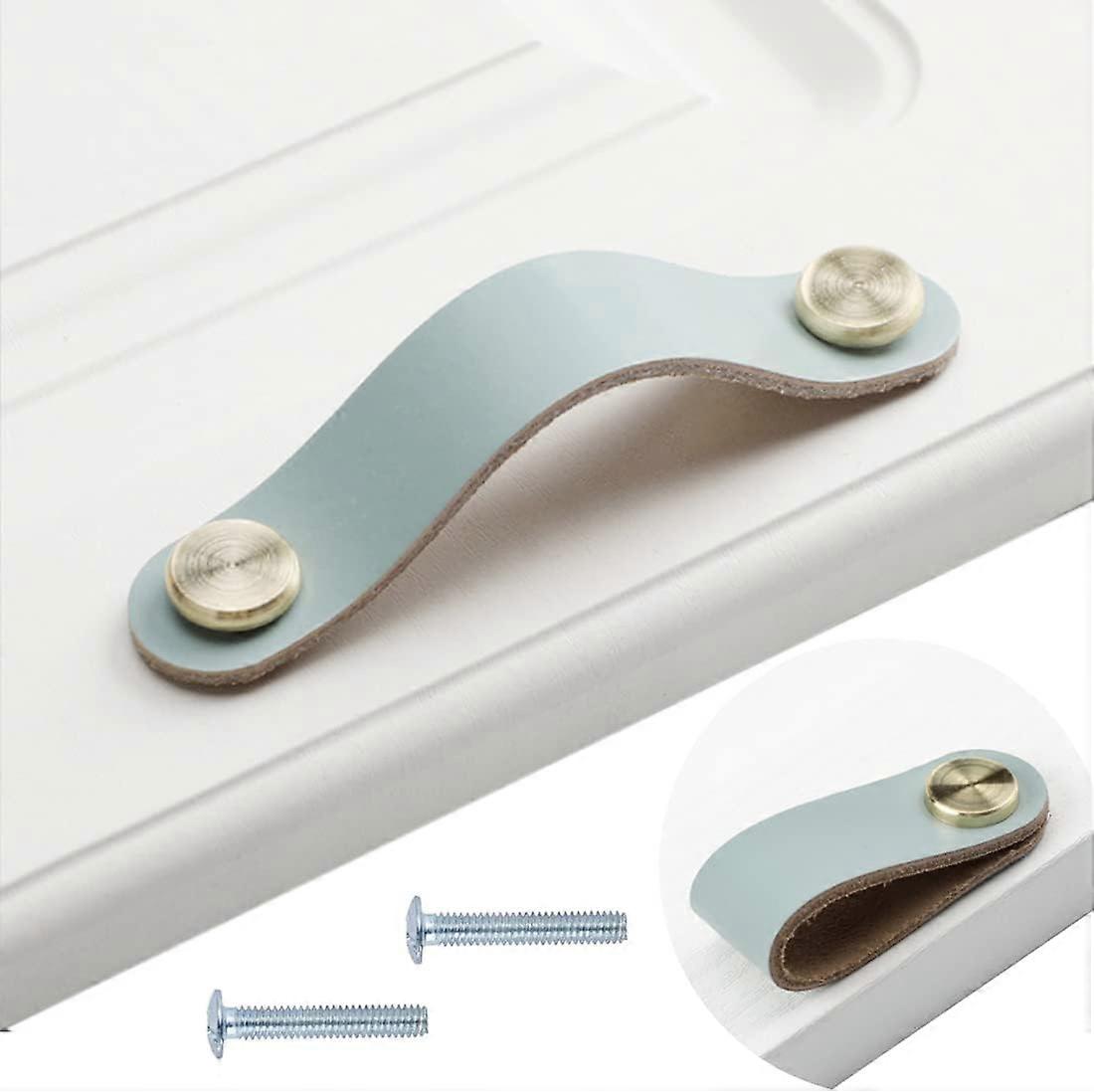 Light Green - Leather cabinet handles, vintage furniture handles with 4 handles, leather handles for kitchen cabinets