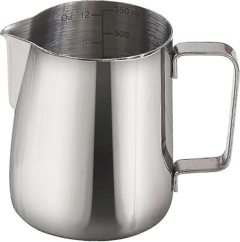 Espresso Steaming Pitchers 12 Oz / 350ml, Stainless Steel Frothing Pitcher With Measurement Scale
