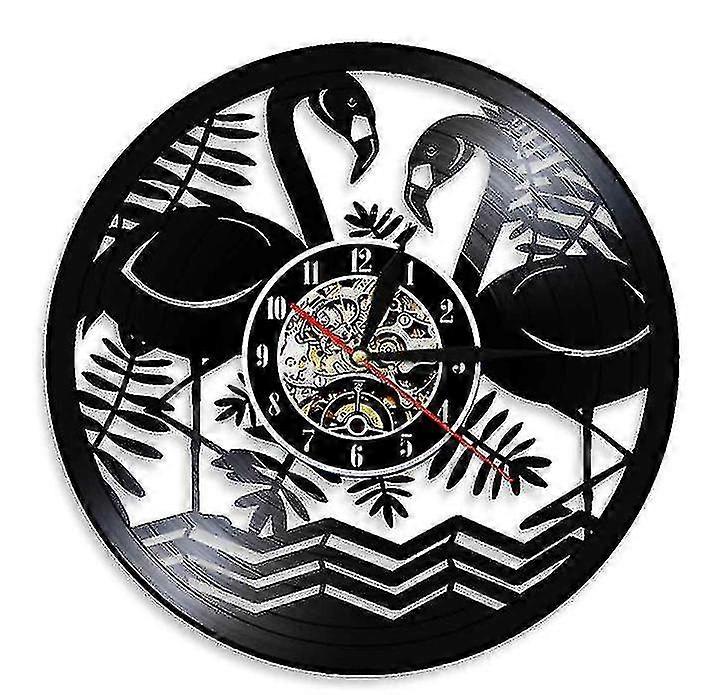 Flamingo Vinyl Record Wall Clock, Retro Home Decoration Wall Clock---MXBC