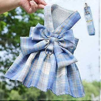Cat Plaid Skirt Pet Adjustable Harness Chest Strap Dog Wedding Dress Dog Clothes For Small Dogs Dresses With Rope Bowknot