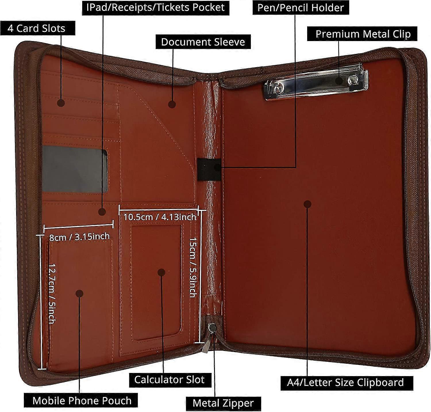 Zipped Padfolio Portfolio Binder,pu Leather Business Portfolio Interview Folder For Men/woman With A4 Size Clipboard
