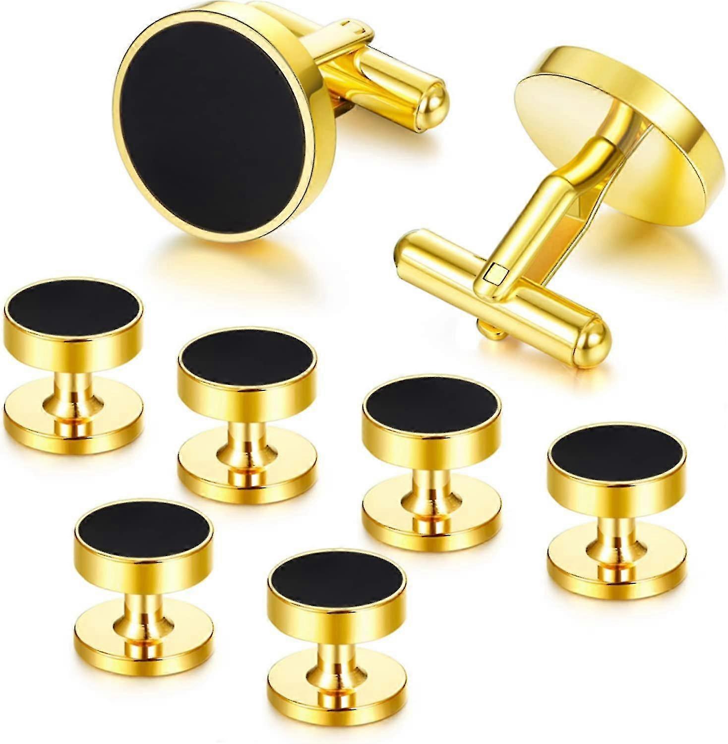 Mens Cufflinks And Studs Set Tuxedo Shirts Black Onyx Cufflinks For Men, Classic Tuxedo Buttons Match For Business Wedding Formal Suit