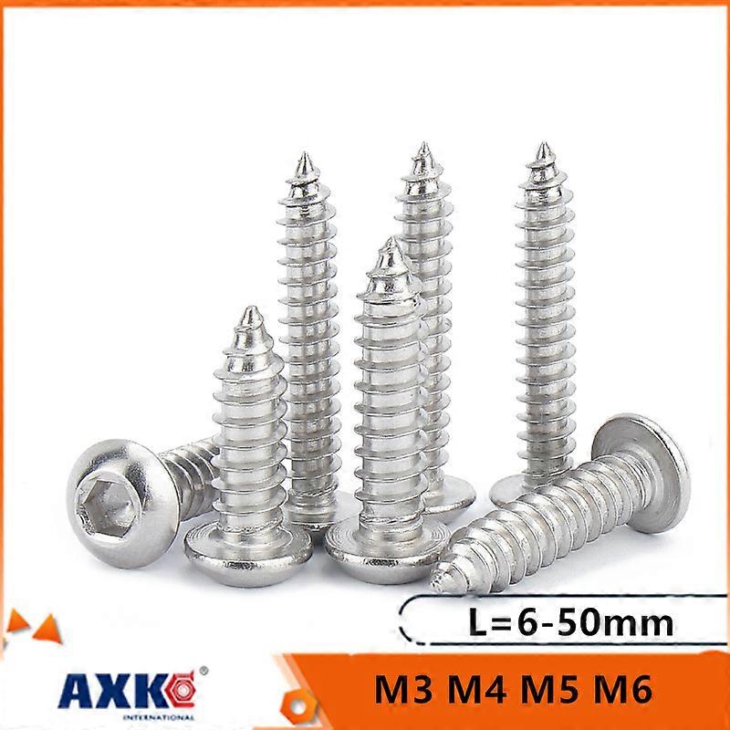 10/50pcs M3 M4 M5 M6 A2-70 304 Stainless Steel Allen Hexagon Hex Socket Button Round Head Self Tapping Wood Screw Length=6-50mm
