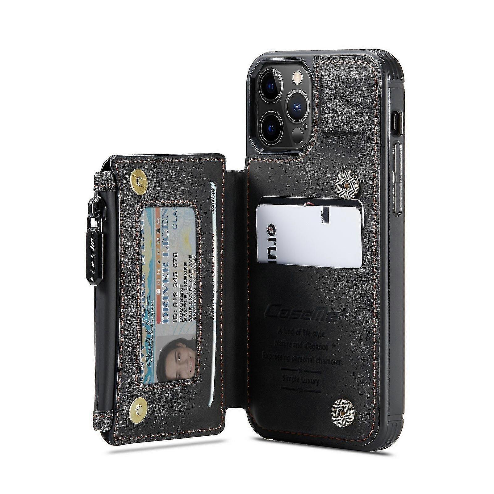 Multipurpose Leather Phone Case With Card Slots Zipper Wallet Back Cover For Iphone 13