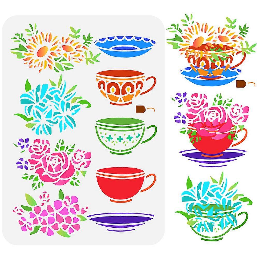 1pc Plastic Drawing Painting Stencils Templates for Painting on Scrapbook Fabric Tiles Floor Furniture Wood Rectangle Flower Pattern 29.7x21cm