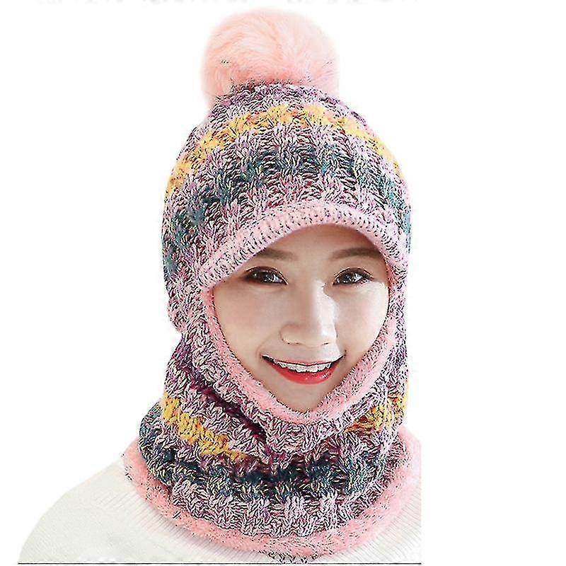 Womens Winter Windproof Warm Knitted Pom Hat Scarf Set