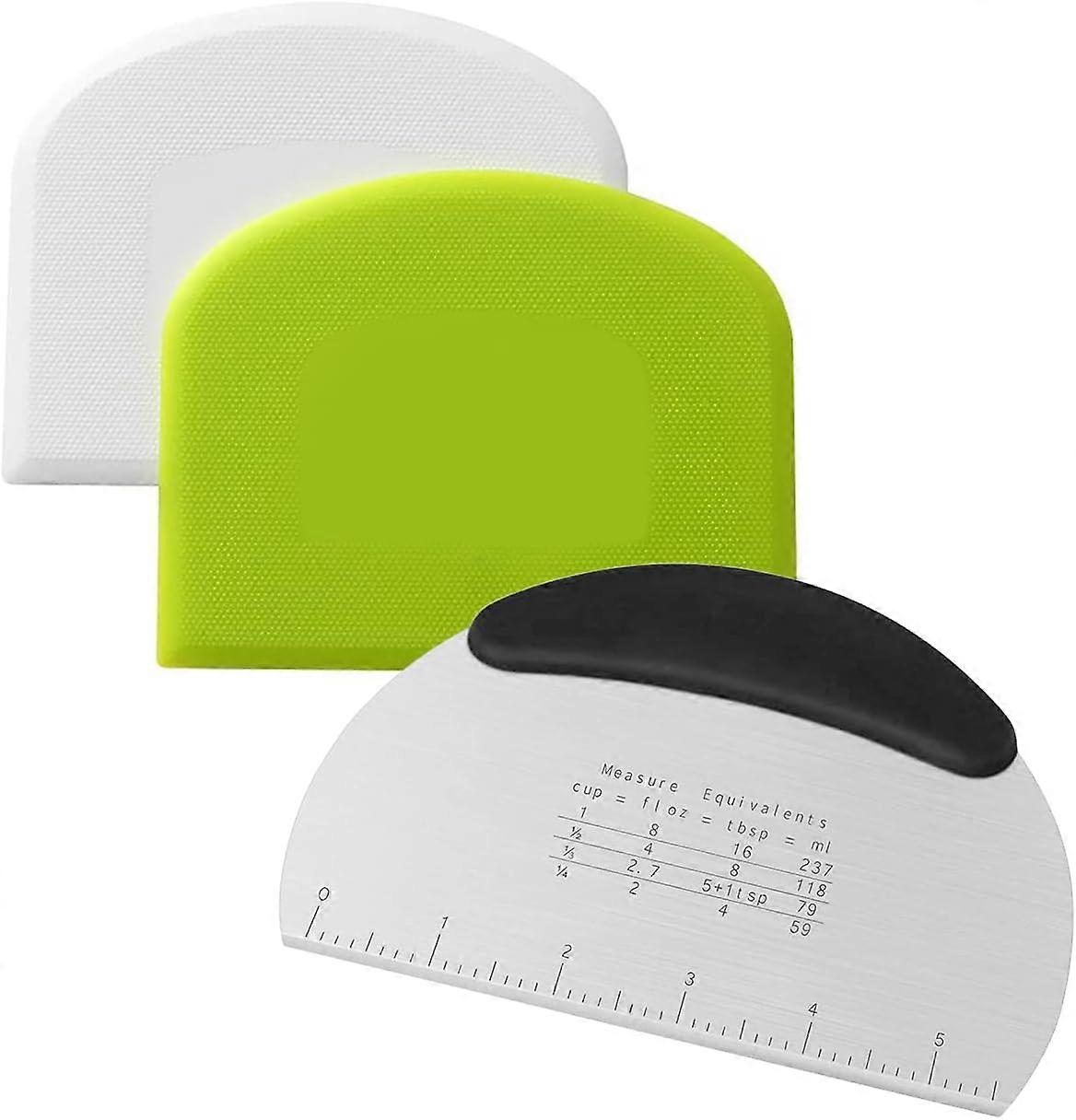 3 Pcs Stainless Steel Dough Scraper Splastic Scraper Pizza Cutter,Kitchen Bread Making Tool for Cake Pizza Bread