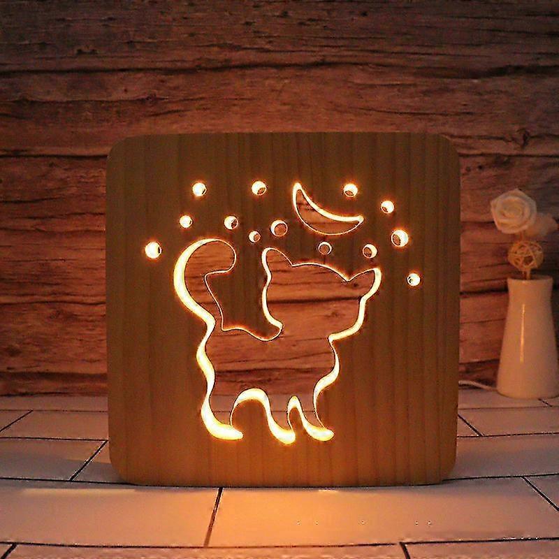 Veilleuse LED en forme d'animal, lampe USB en bois sculpté, cadeau pour la Saint-Valentin