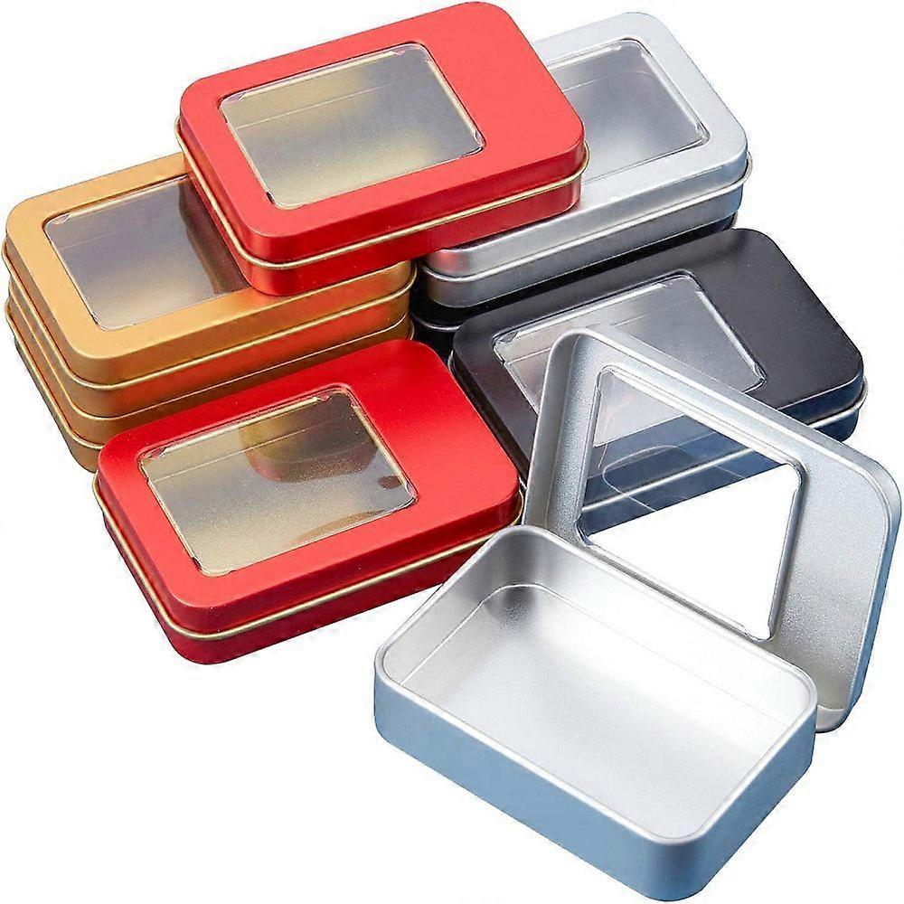 Tinplate Storage Box Jewelry Box for DIY Candles Dry Storage Spices Tea Candy Party Favors with Windows Rectangle Mixed Color 9.15x6.15cm 4 colors 2pc