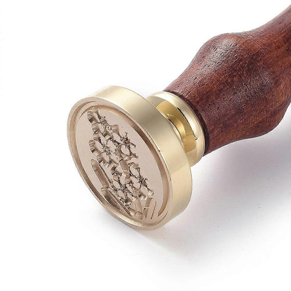 DIY Scrapbook Brass Wax Seal Stamp and Wood Handle Sets Flower Golden 8.9x2.5cm Stamps: 25x14.5mm