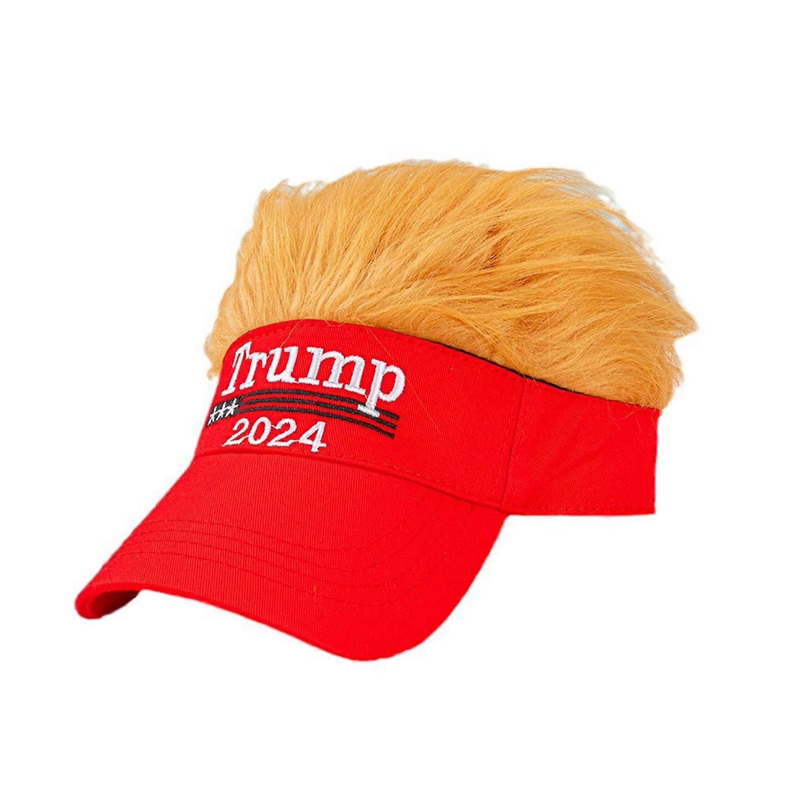 Trump 2024 Embroidered Cap with Wig - Ultra Adjustable Red Hat