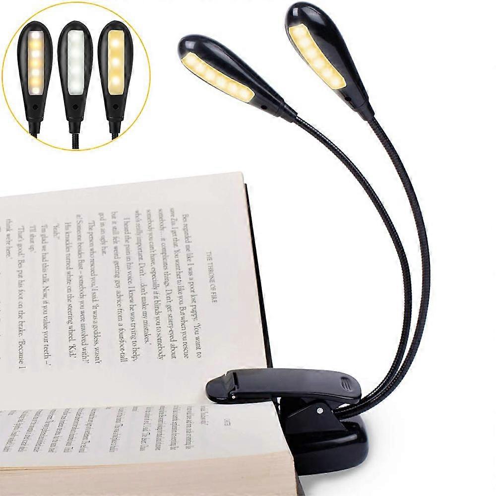 Rechargeable 14 LED Book Light, Bedside Clip-On Reading Light, Music Stand Light, 3 Brightness Levels and 2 Goosenecks Can Illuminate a Full 2 Pages