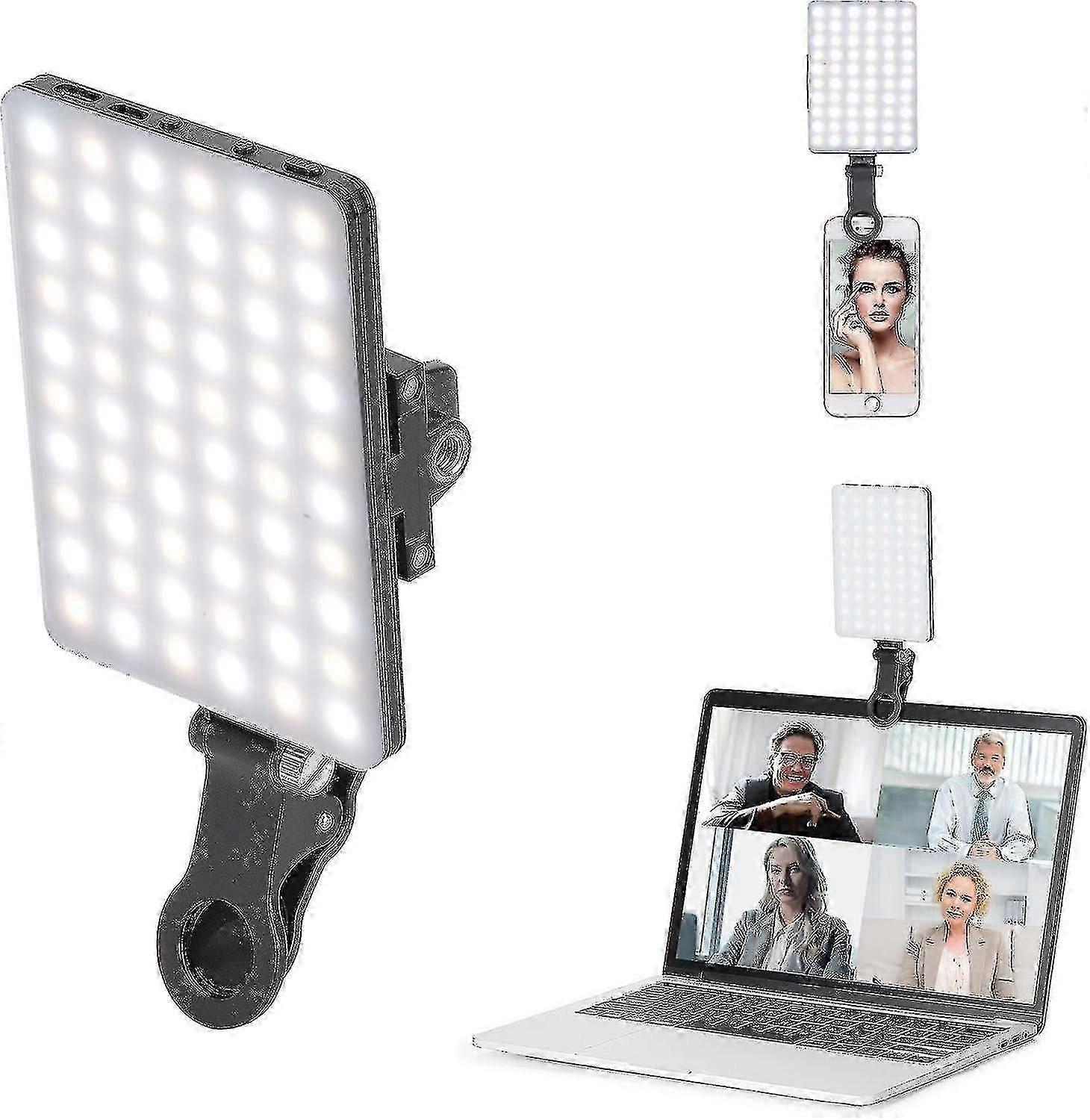 60 led haute puissance rechargeable clip remplissage lumière de vidéoconférence ajustée 3 modes d’éclairage pour téléphone portable