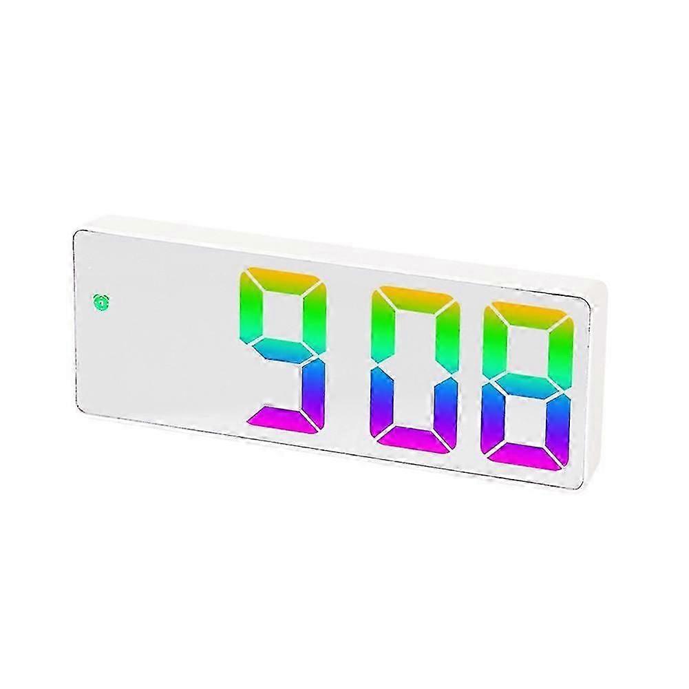 Digital Alarm Clock Colorful Led Screen Display Modern Desktop Clock Led Clocks (white Shell-mirror