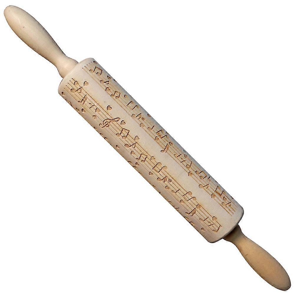 Kitchen Rolling Pin Bread Cookie Dough Roller with Musical Note Carving