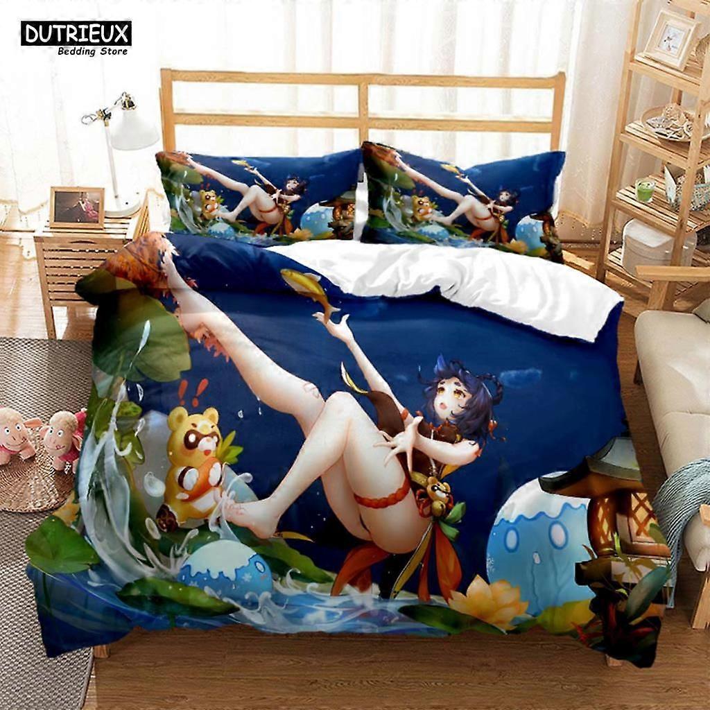 x185 Bed SheetsGenshin Impact Animation Cartoon Soft And Comfortable  Customizable Comforter Bedding Sets Bedding Set Luxury Quilt Cover 3-Piece Beddi
