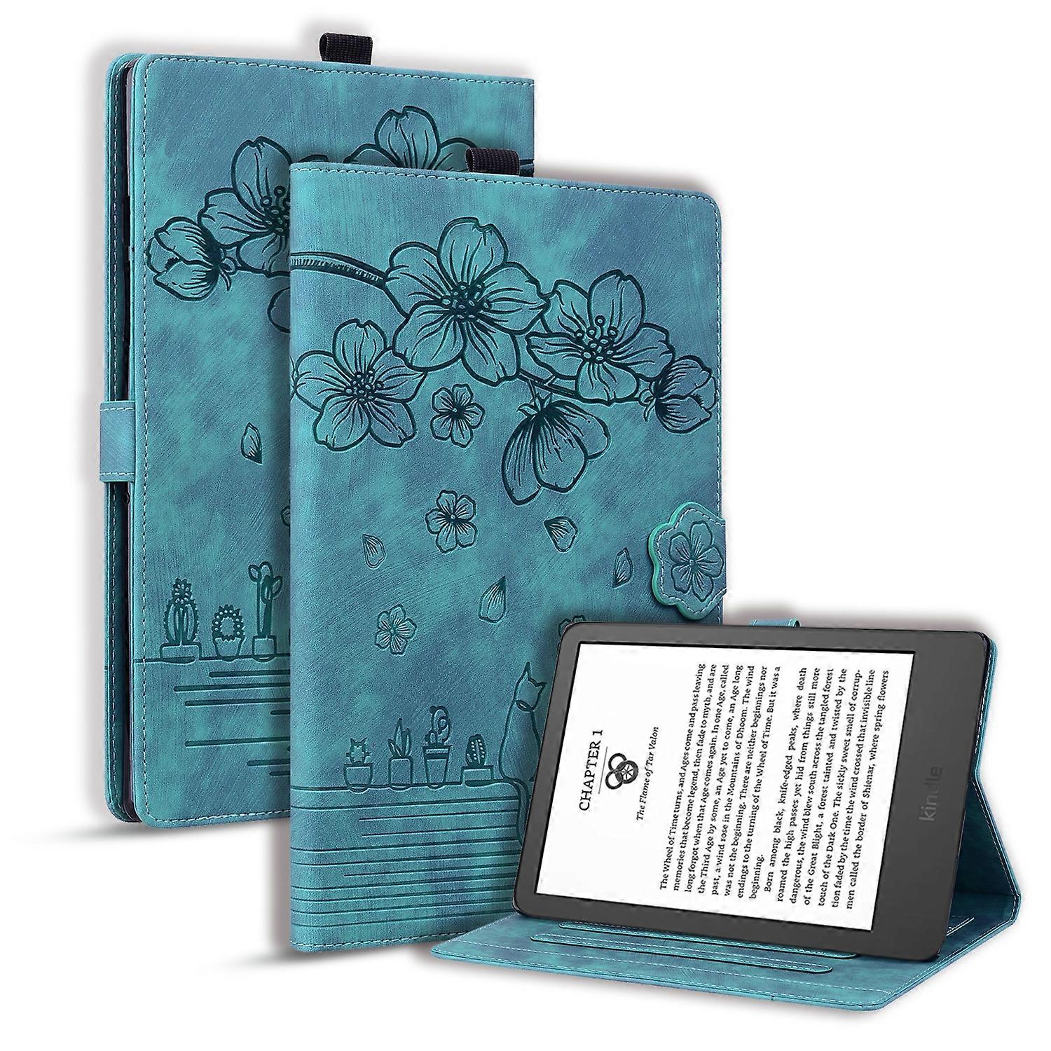 Cartoon Sakura Cat Embossed Leather Tablet Case