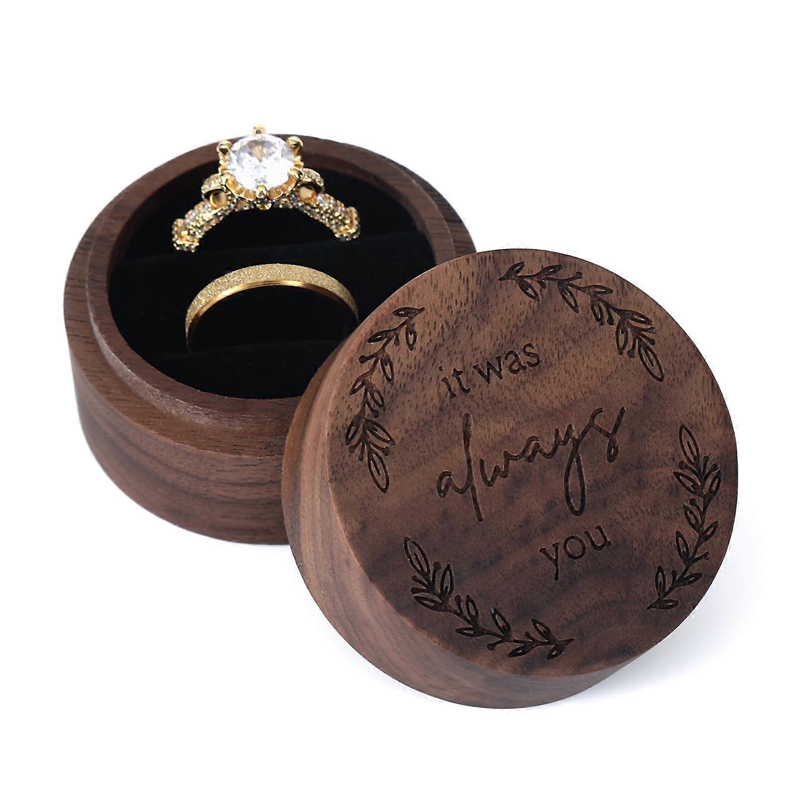 Wooden Ring Box for Wedding Ceremony - Rustic Wedding Ring Holder, Handmade, Engraved, Personalized, Custom Design