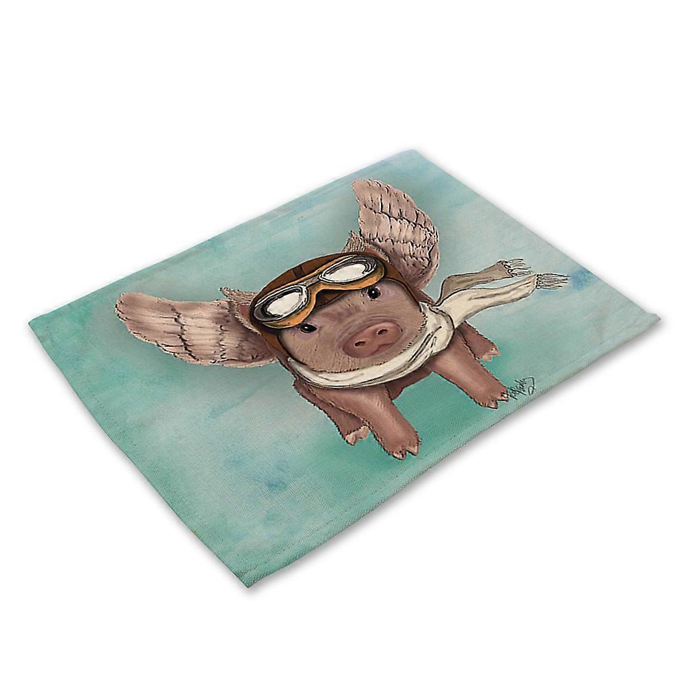 Pig Print Bomuld Linned Anti Slip Varmeisolering Placering Skål Plade Gaffel Bordmåtte (MA0024-7)