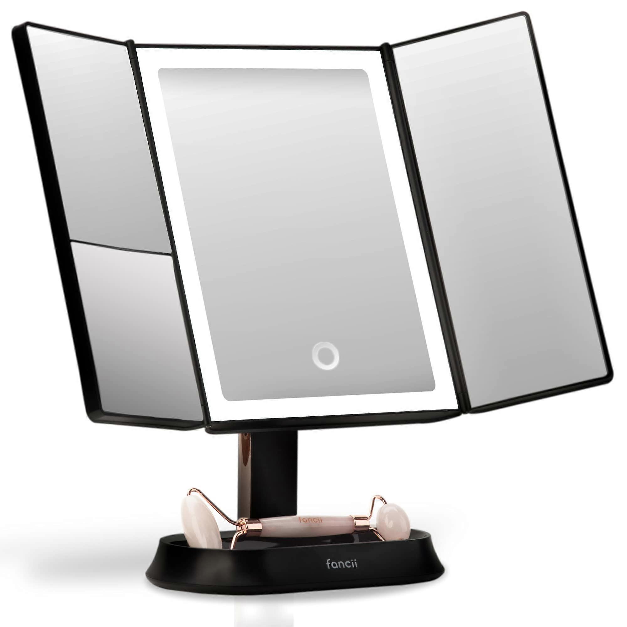 Lighted Trifold Vanity Makeup Mirror with Adjustable Brightness, 3X Magnification, Easy Angle Adjustment, White
