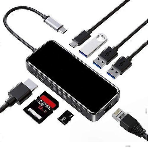 ZRUXE HB-304 Type-C Extension Dock Mirror Laptop HDMI Hub 8 in 1 Converter