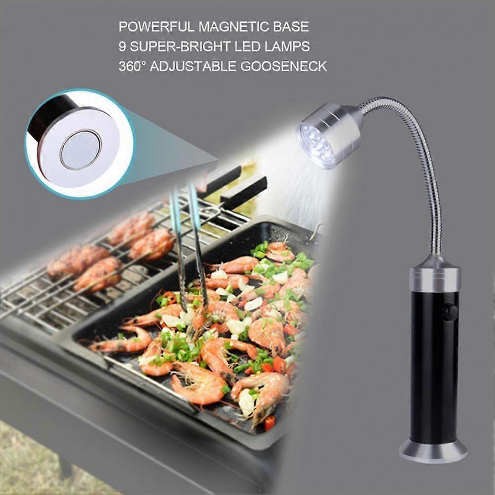 9 LED Grill Light Super Bright Aluminum Alloy 360 Degree Rotation Magnetic Base Lamp BBQ for Camping Portable Bed
